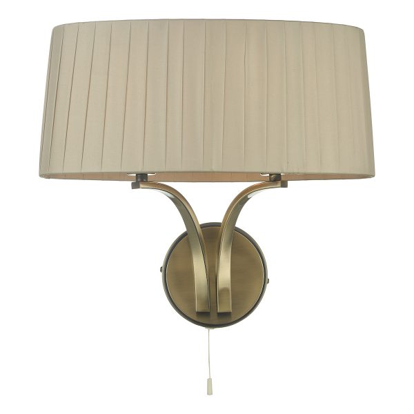 Cristin 2 Light Wall Light Antique Brass With Taupe Shade - Image 2