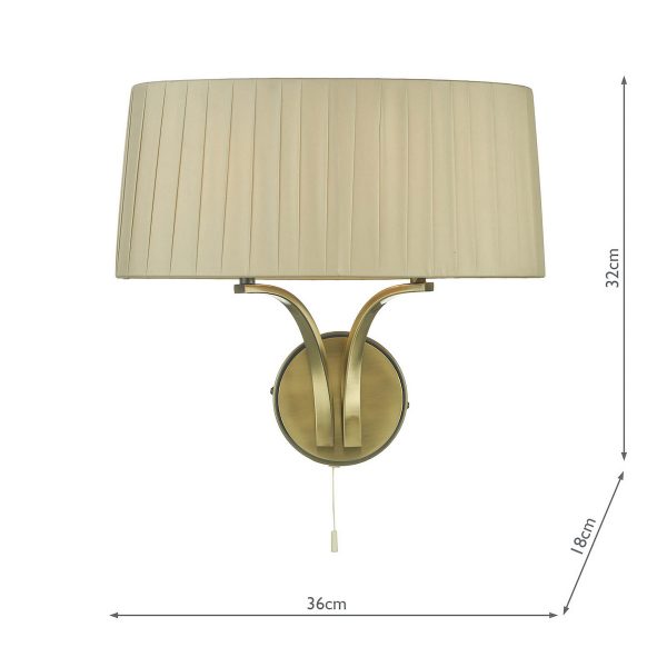 Cristin 2 Light Wall Light Antique Brass With Taupe Shade - Image 3