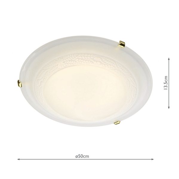 Damask 3 Light Flush Alabaster Glass Brass 50cm - Image 2