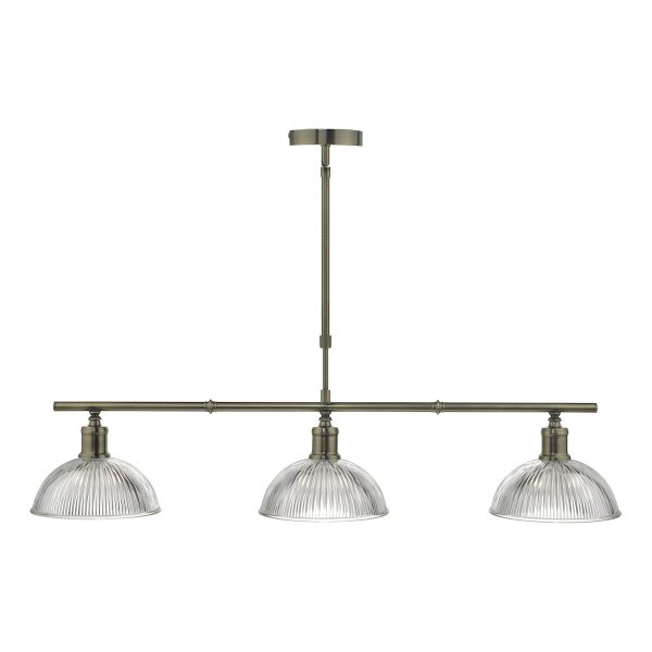 Dara 3 Light Bar Pendant Antique Brass & Glass