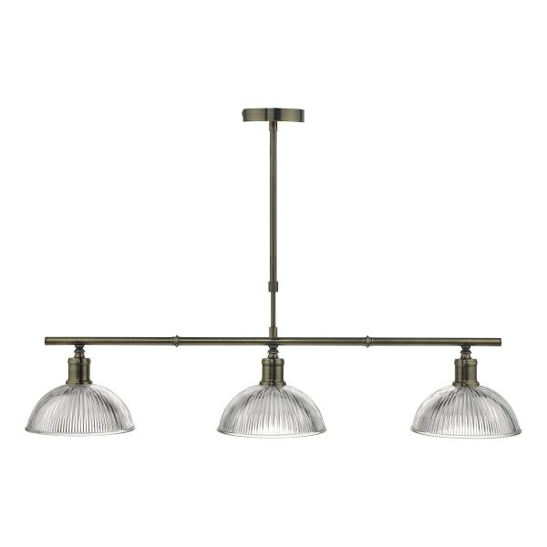 Dara 3 Light Bar Pendant Antique Brass & Glass - Image 2