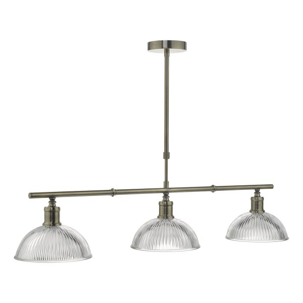 Dara 3 Light Bar Pendant Antique Brass & Glass - Image 3