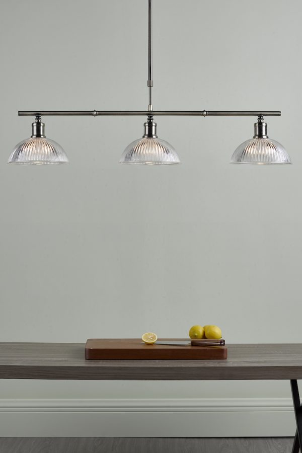 Dara 3 Light Bar Pendant Antique Brass & Glass - Image 7
