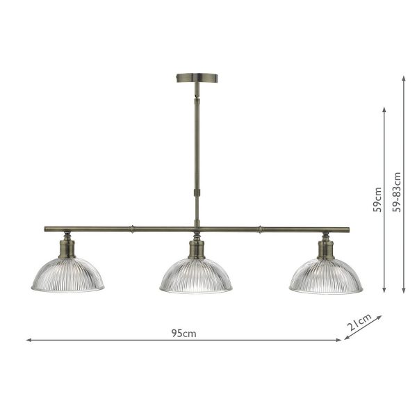 Dara 3 Light Bar Pendant Antique Brass & Glass - Image 8