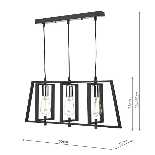 Dax 3 Light Bar Pendant Black & Polished Chrome - Image 9