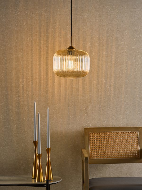 Demarius Pendant Natural Brass and Amber Glass - Image 5