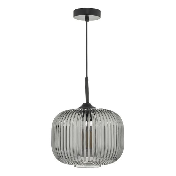 Demarius 1 Light Pendant Black and Smoked Glass - Image 2