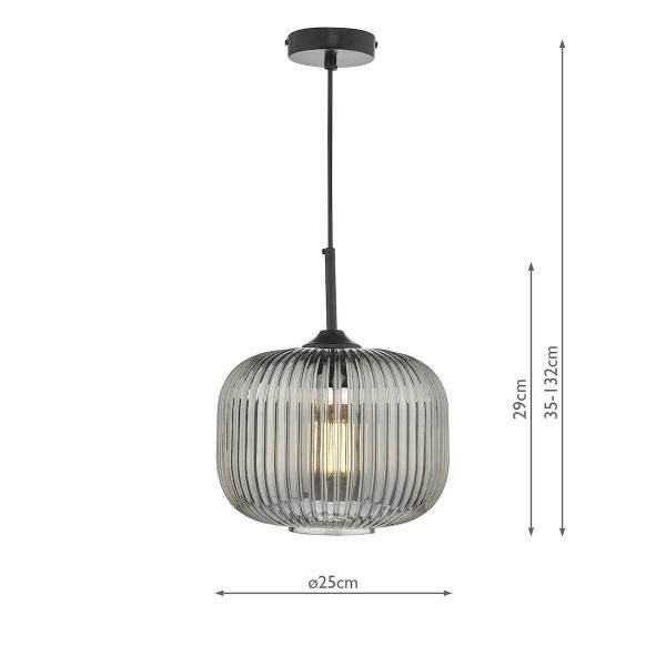 Demarius 1 Light Pendant Black and Smoked Glass - Image 5
