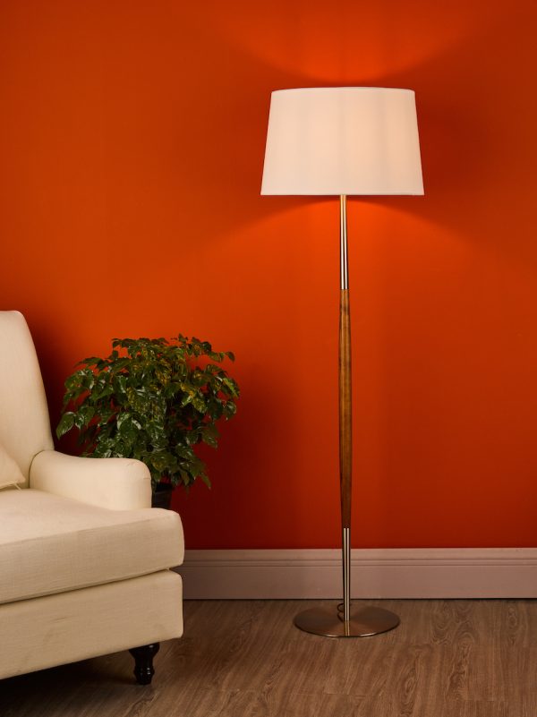 Detroit Floor Lamp Satin Nickel Walnut Detail Base Only - Image 6