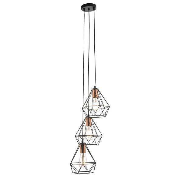 Deyon 3 Light Cluster Pendant Black & Copper
