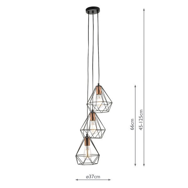 Deyon 3 Light Cluster Pendant Black & Copper - Image 5