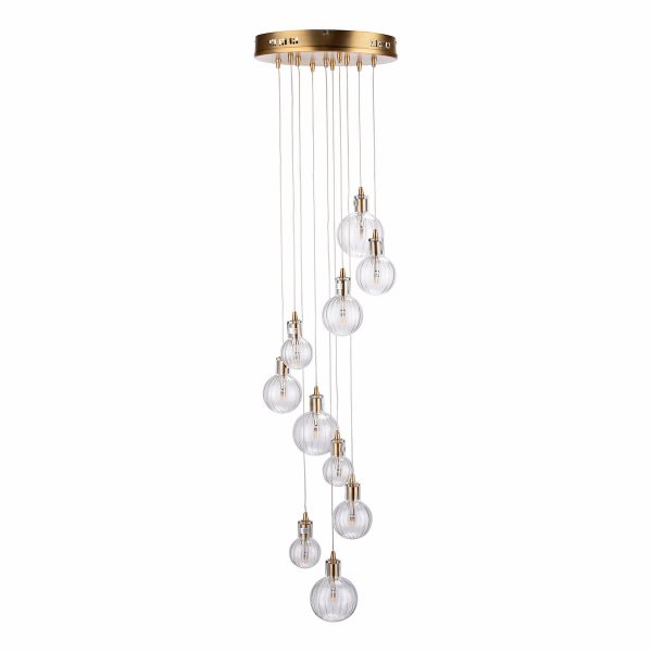 Dita 10 Light Cluster Pendant Brass & Glass - Image 2