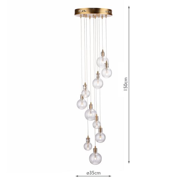 Dita 10 Light Cluster Pendant Brass & Glass - Image 6