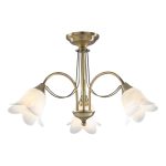 Doublet 3 Light Semi Flush Antique Brass complete with Alabaster Glass