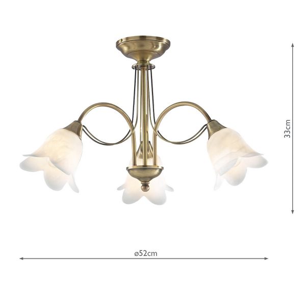 Doublet 3 Light Semi Flush Antique Brass complete with Alabaster Glass - Image 4