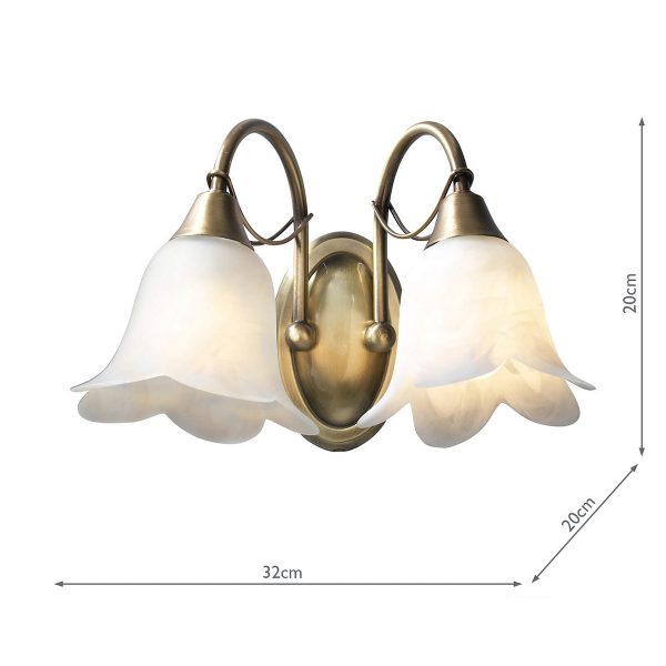 Doublet Double Wall Bracket Antique Brass complete with Alabaster Glass - Image 4
