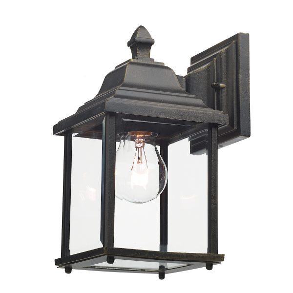 Doyle Outdoor Wall Light Black/Gold Glass IP44