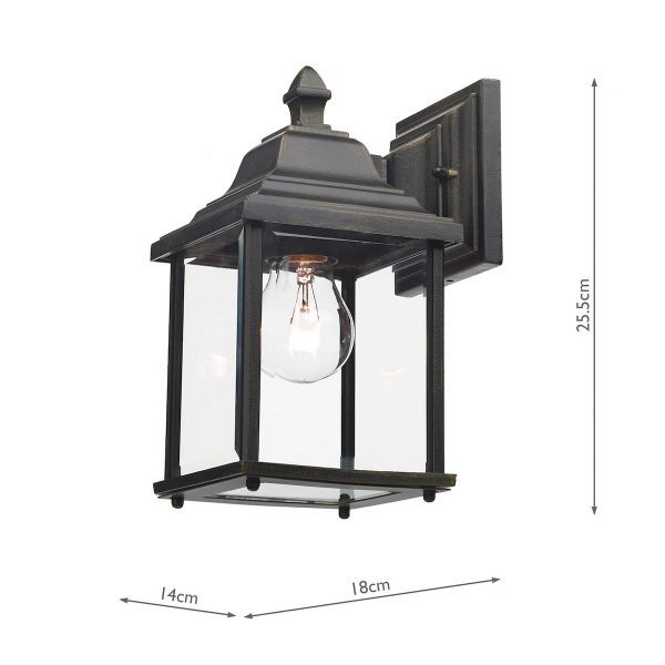 Doyle Outdoor Wall Light Black/Gold Glass IP44 - Image 5