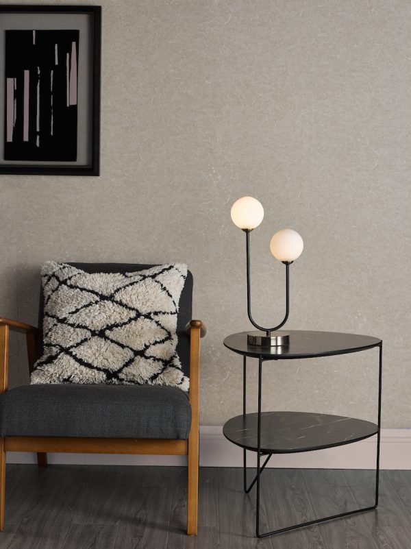 Duo 2 Light Table Lamp Antique Brass and Opal Glass - Image 4