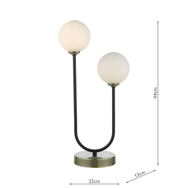 Duo 2 Light Table Lamp Antique Brass and Opal Glass - Image 6