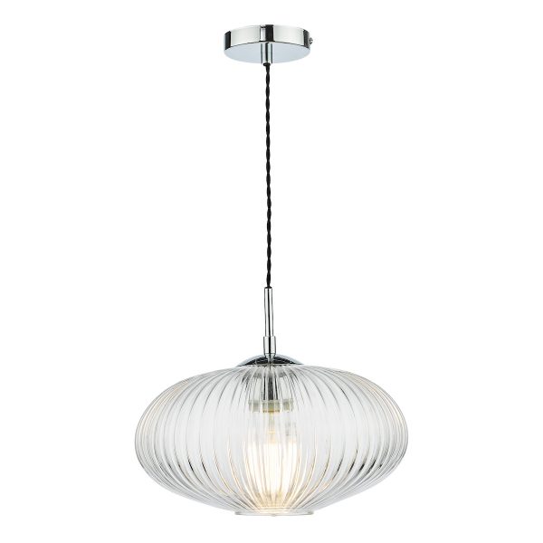 Edmond 1 Light Single Pendant Polished Chrome Ribbed Glass