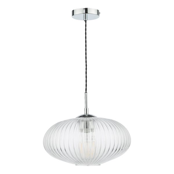 Edmond 1 Light Single Pendant Polished Chrome Ribbed Glass - Image 2
