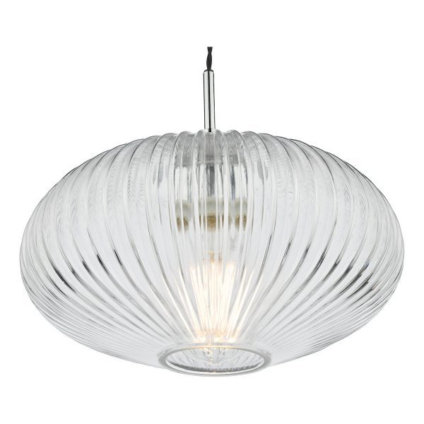 Edmond 1 Light Single Pendant Polished Chrome Ribbed Glass - Image 3