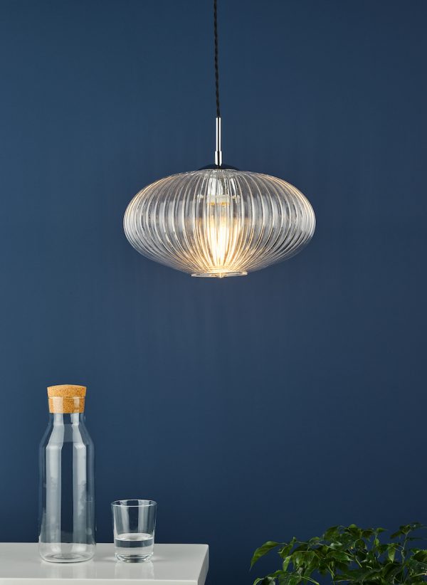 Edmond 1 Light Single Pendant Polished Chrome Ribbed Glass - Image 6