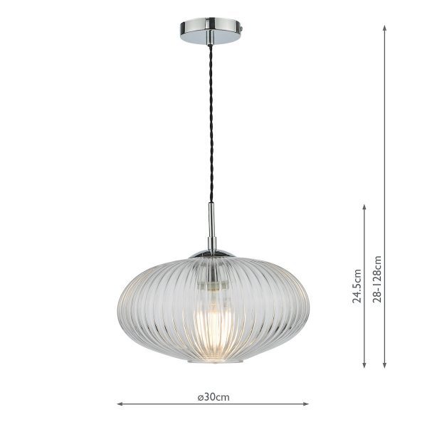 Edmond 1 Light Single Pendant Polished Chrome Ribbed Glass - Image 7