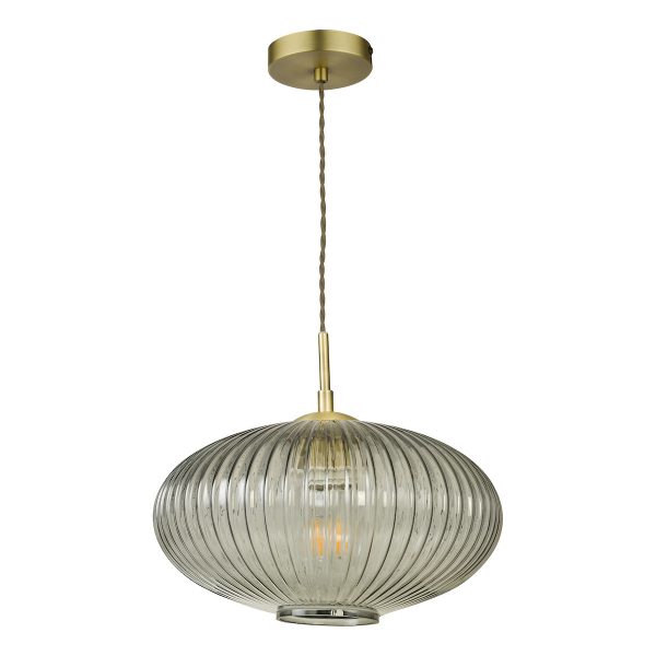 Edmond 1 Light Pendant Smoked Glass Antique Brass Detail - Image 2