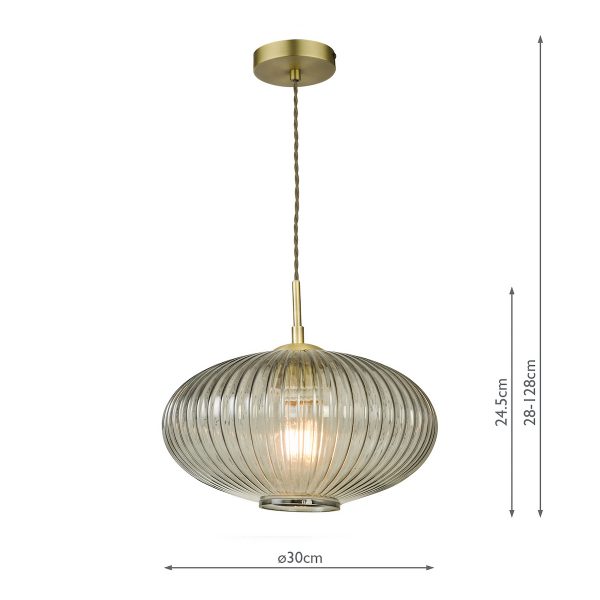Edmond 1 Light Pendant Smoked Glass Antique Brass Detail - Image 6