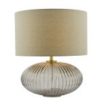 Edmond Table Lamp Smoked Glass Antique Brass Detail With Shade