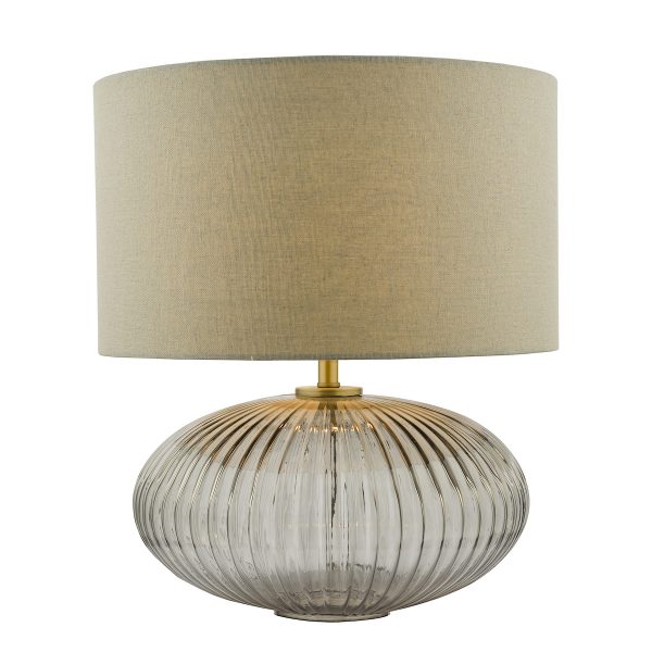 Edmond Table Lamp Smoked Glass Antique Brass Detail With Shade