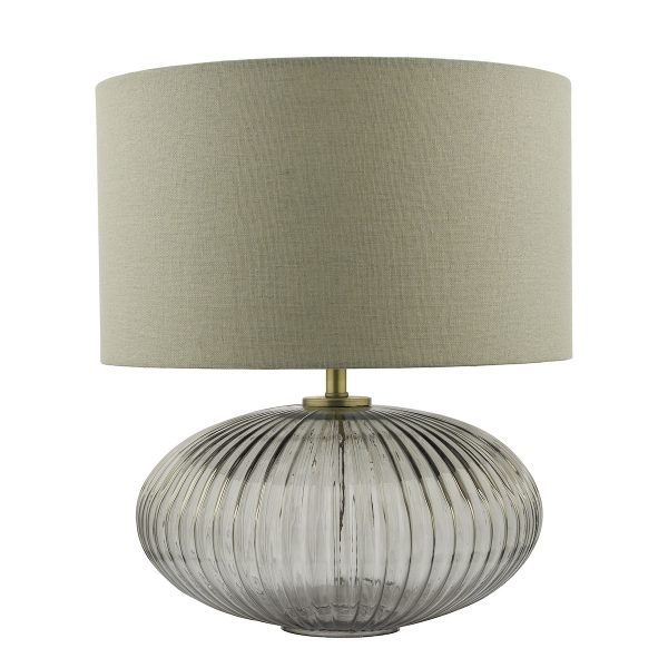 Edmond Table Lamp Smoked Glass Antique Brass Detail With Shade - Image 2