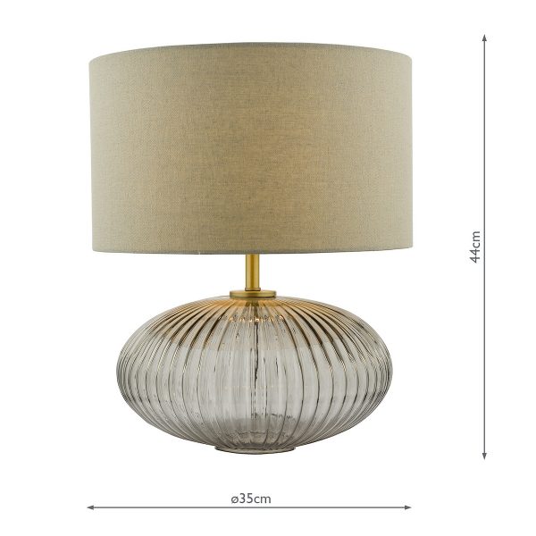 Edmond Table Lamp Smoked Glass Antique Brass Detail With Shade - Image 4