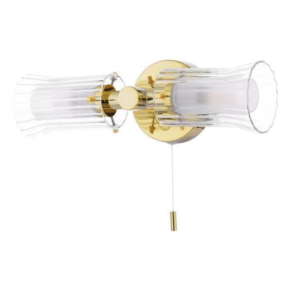 Elba Bathroom 2 Light Wall Light Polished Gold Glass IP44 - Image 2