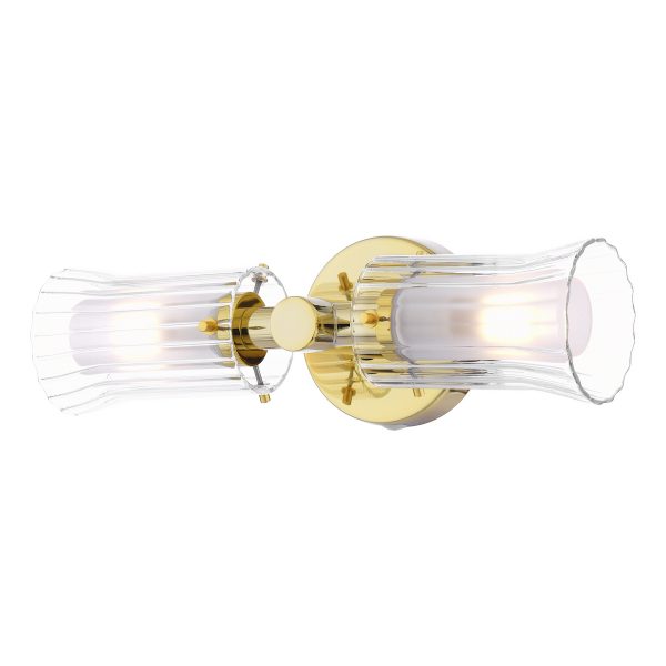 Elba Bathroom 2 Light Wall Light Polished Gold Glass IP44 - Image 3