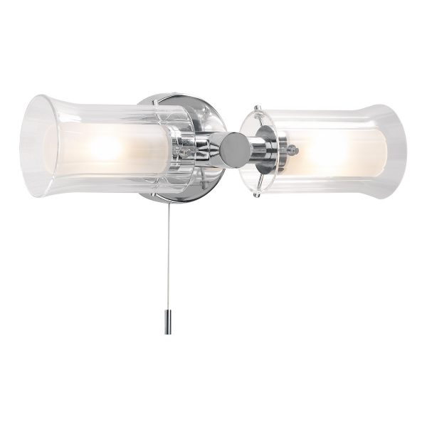 Elba Bathroom 2 Light Wall Light Polished Chrome Glass IP44