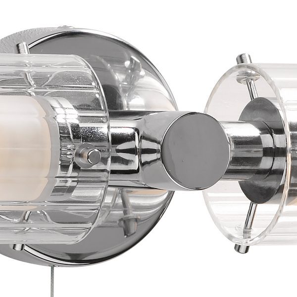 Elba Bathroom 2 Light Wall Light Polished Chrome Glass IP44 - Image 2