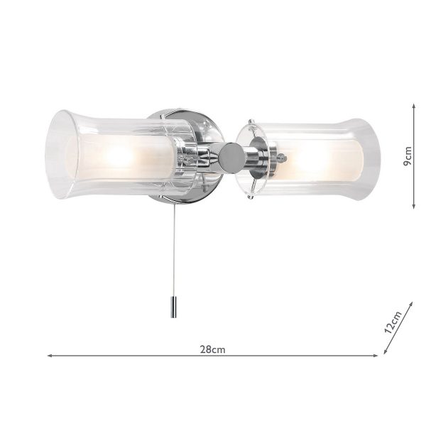 Elba Bathroom 2 Light Wall Light Polished Chrome Glass IP44 - Image 5