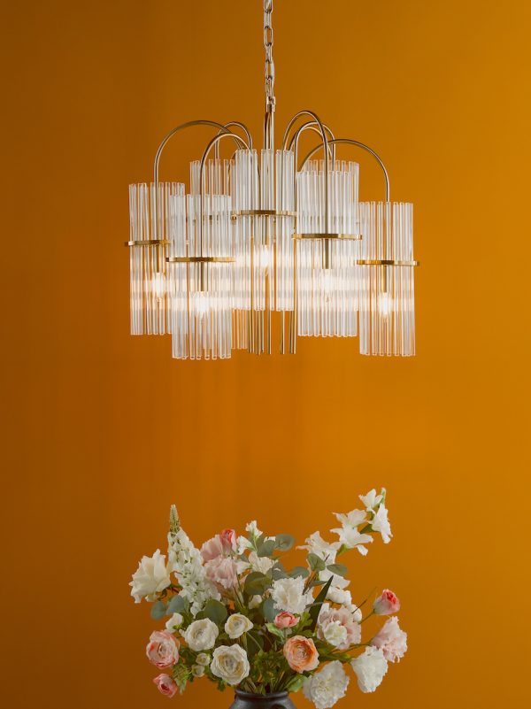 Eniola 9 Light Pendant Natural Brass and Glass - Image 6