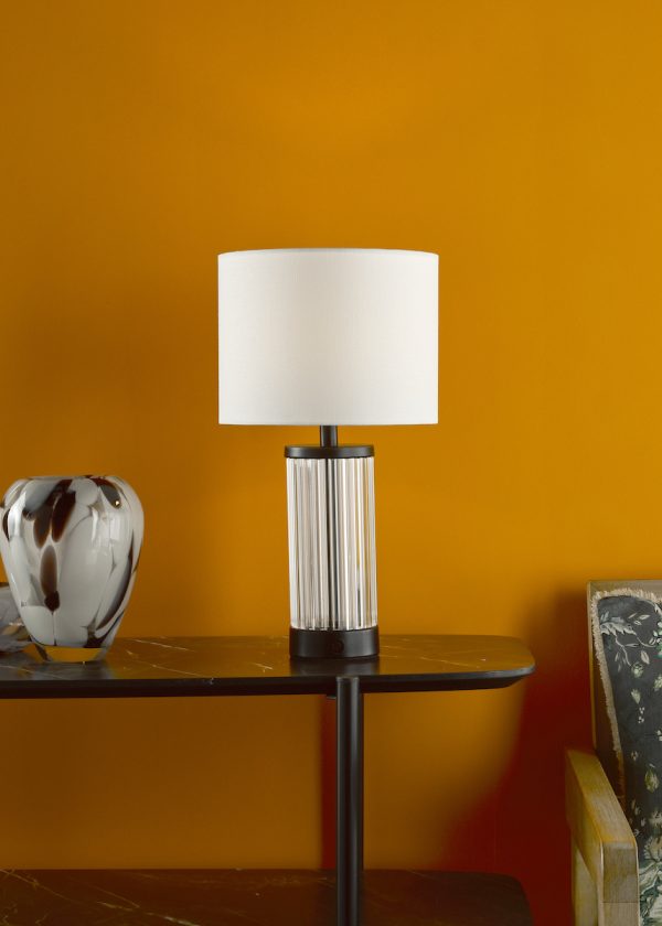 Enrico Rechargeable Table Lamp Satin Black and Glass With Shade LED - Image 4