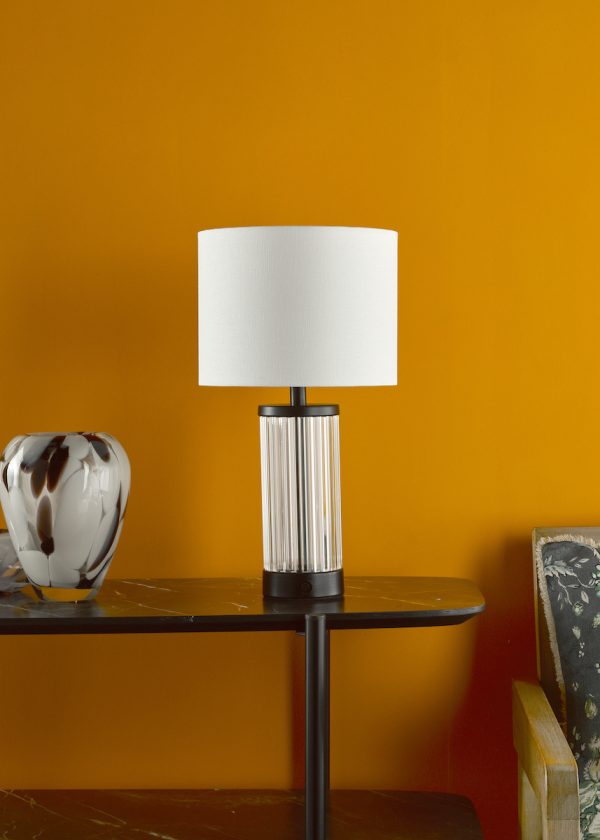 Enrico Rechargeable Table Lamp Satin Black and Glass With Shade LED - Image 5
