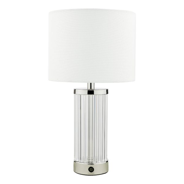 Enrico Rechargeable Table Lamp Polished Nickel and Glass With Shade LED - Image 2