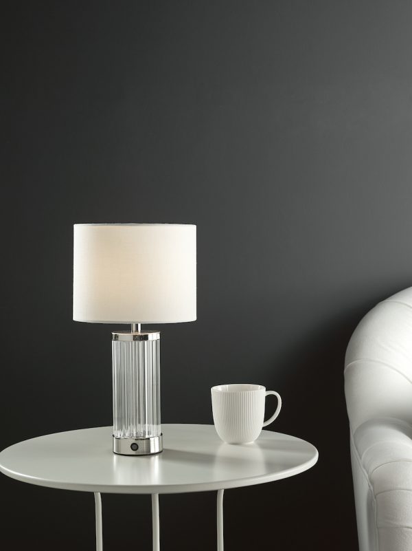 Enrico Rechargeable Table Lamp Polished Nickel and Glass With Shade LED - Image 4