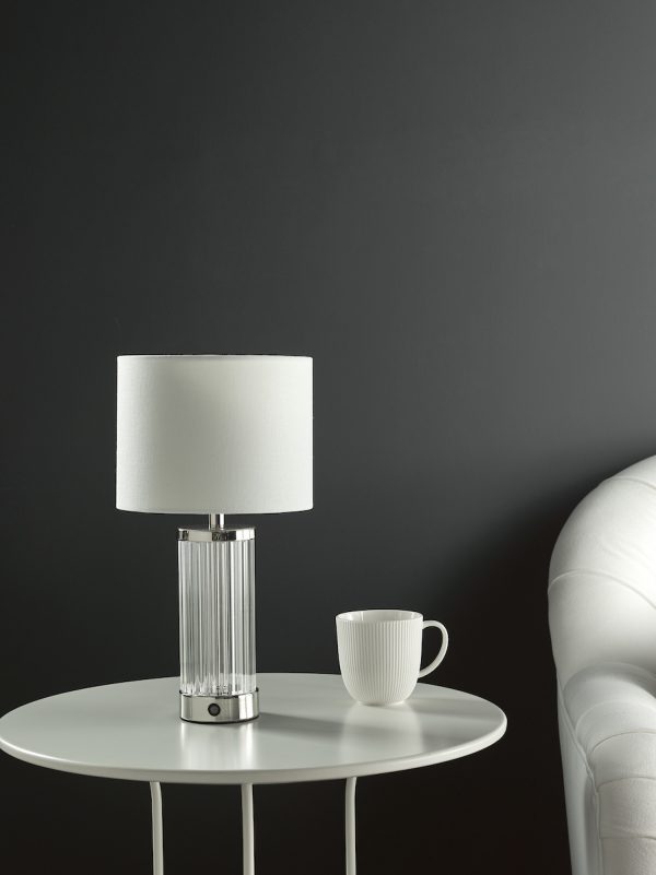 Enrico Rechargeable Table Lamp Polished Nickel and Glass With Shade LED - Image 5
