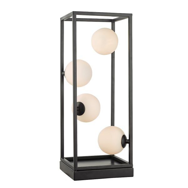 Ensio 4 Light Table Lamp Matt Black & Opal Glass
