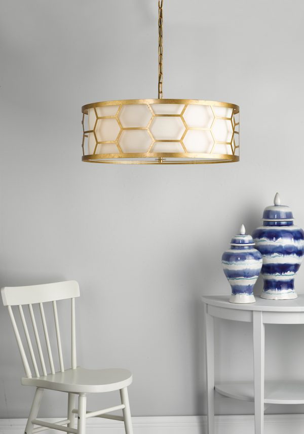 Epstein 4 Light Pendant Gold With Ivory Shade & Glass Diffuser - Image 5