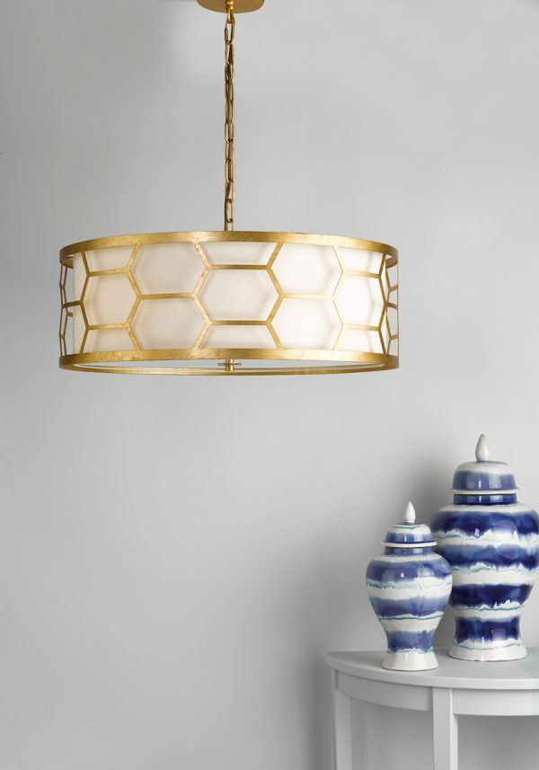 Epstein 4 Light Pendant Gold With Ivory Shade & Glass Diffuser - Image 6