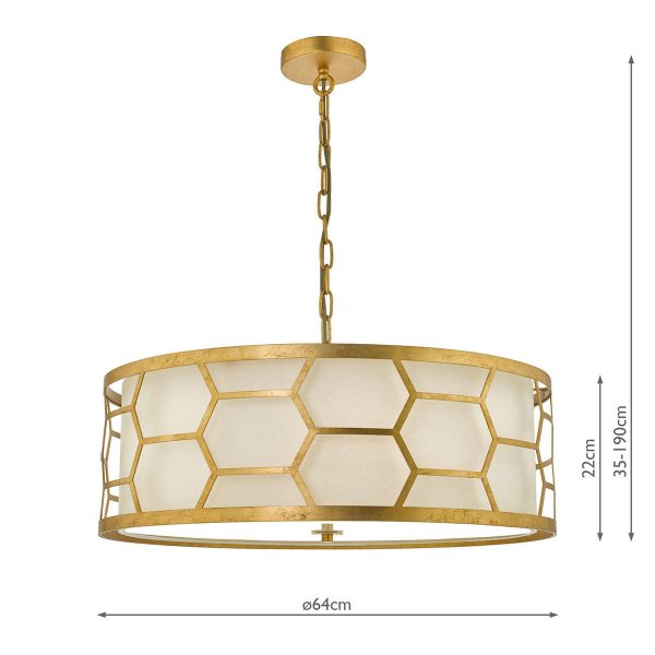 Epstein 4 Light Pendant Gold With Ivory Shade & Glass Diffuser - Image 7
